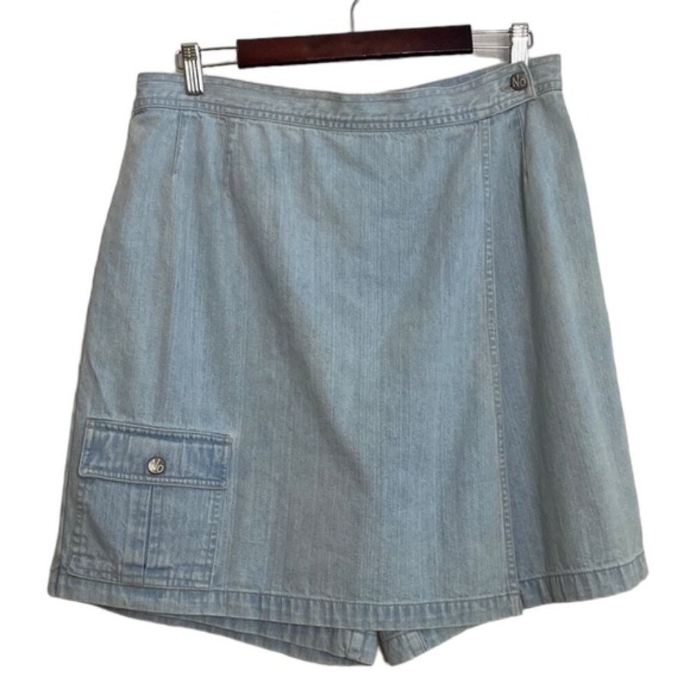 Vintage Jean Skort Womens 16 Light Blue Jean Shorts Faux Wrap Skirt 80s Mom